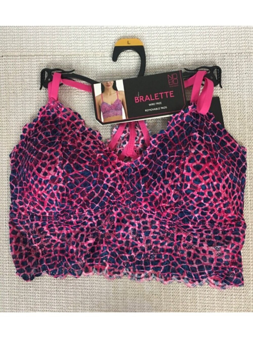 No Boundaries Women Bralette Size L Longline Pink Blue Racerback New with Tags